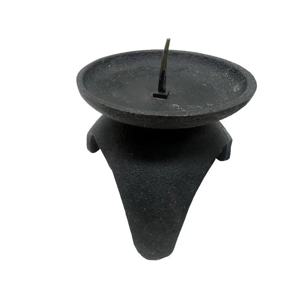Vintage Mid Century Heavy Black Cast Iron Tripod Candle Holders Set of 2